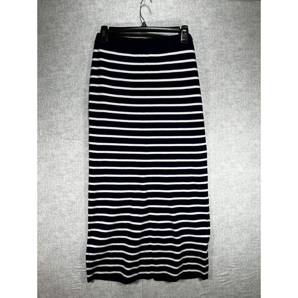 Freshman 1996 Midi Skirt Womens Large Knit Blue White Striped PullOn  33" Length